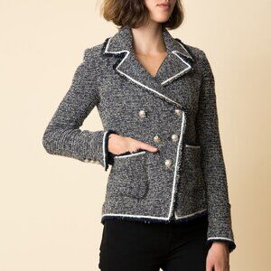 Veronica Beard Carroll Portrait neck Tweed blazer jacket blue silver 6